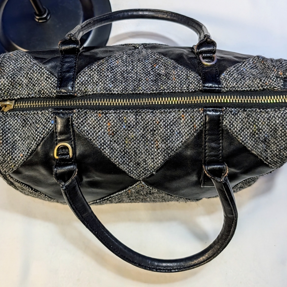 Botegga Veneta Dark Grey Wool And Black Leather Satchel - Picture 5 of 11